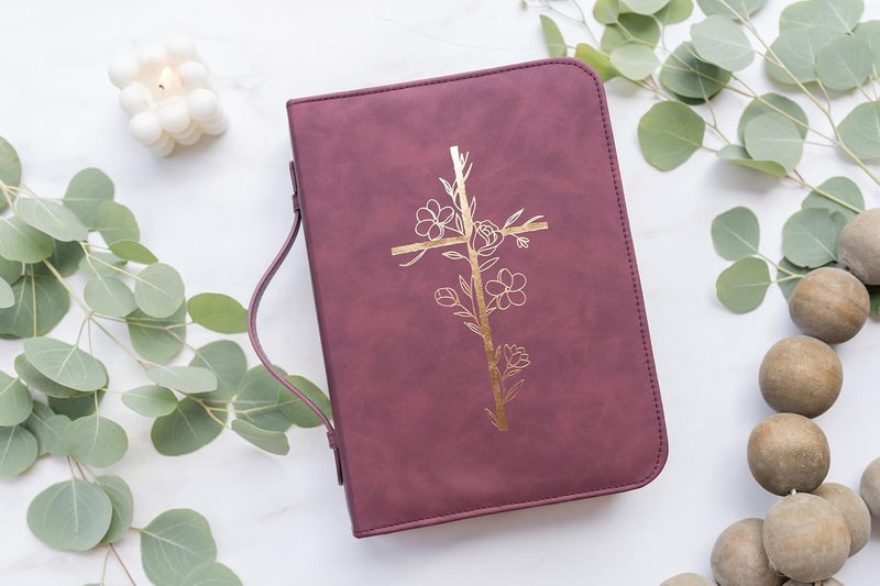 LANDORA & LEAF Bible Cover Case for Women - Minimalist Design Debossed Bible Case, Large Bible Covers for Women – Bible Accessories (Burgundy Gold Cross) - Image 2